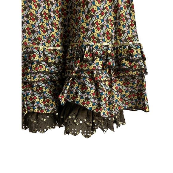Kenzie Women’s Size 8 100% Cotton Ditzy Floral Print‎ Sequin Ruffled Double Hem - Picture 4 of 7